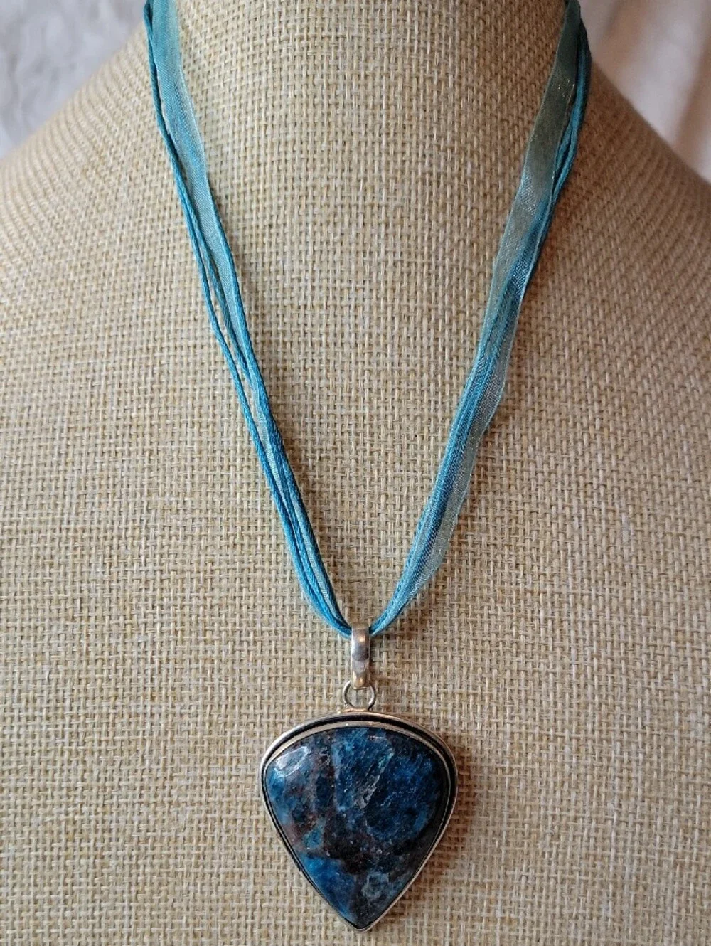Boho Handmade Sterling Silver Blue Apatite Pendant Necklace